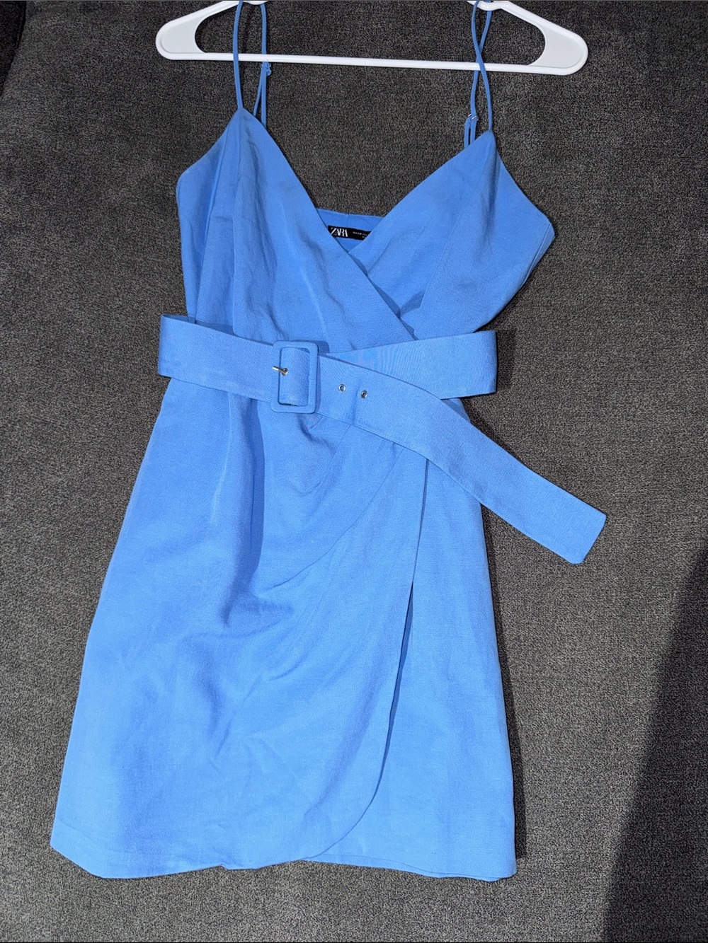 ZARA Blue Wrap Mini Dress with Belt XS - Picture 7 of 10